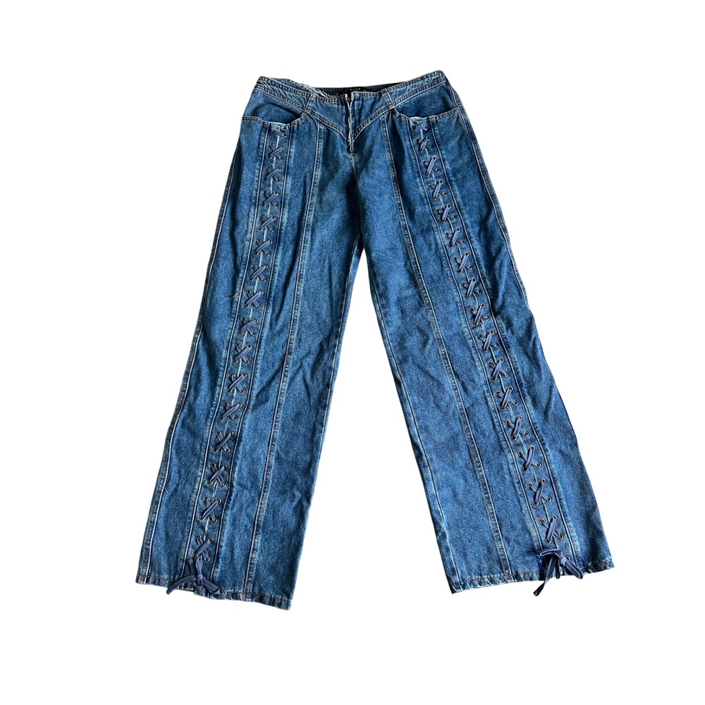 NWT Lioness Day Dream Tie Up Jeans Womens 8 Blue Denim Boho Baggy Slouchy Preppy - Picture 5 of 10